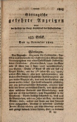 Göttingische gelehrte Anzeigen (Göttingische Zeitungen von gelehrten Sachen) Montag 14. November 1808