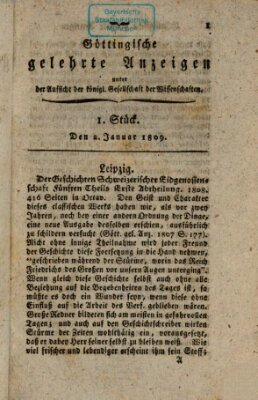 Göttingische gelehrte Anzeigen (Göttingische Zeitungen von gelehrten Sachen) Montag 2. Januar 1809