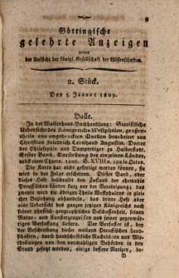 Göttingische gelehrte Anzeigen (Göttingische Zeitungen von gelehrten Sachen) Donnerstag 5. Januar 1809