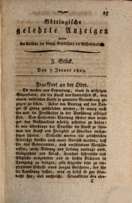 Göttingische gelehrte Anzeigen (Göttingische Zeitungen von gelehrten Sachen) Samstag 7. Januar 1809