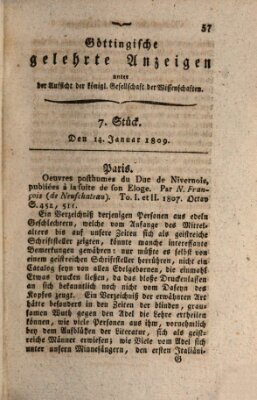 Göttingische gelehrte Anzeigen (Göttingische Zeitungen von gelehrten Sachen) Samstag 14. Januar 1809