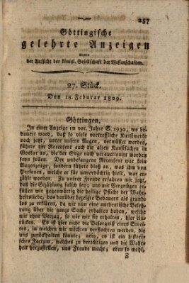 Göttingische gelehrte Anzeigen (Göttingische Zeitungen von gelehrten Sachen) Samstag 18. Februar 1809