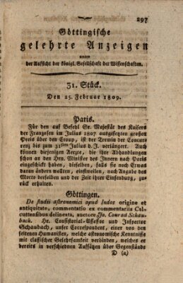 Göttingische gelehrte Anzeigen (Göttingische Zeitungen von gelehrten Sachen) Samstag 25. Februar 1809