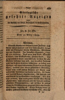 Göttingische gelehrte Anzeigen (Göttingische Zeitungen von gelehrten Sachen) Freitag 31. März 1809