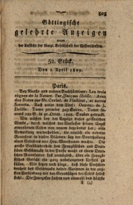 Göttingische gelehrte Anzeigen (Göttingische Zeitungen von gelehrten Sachen) Samstag 1. April 1809