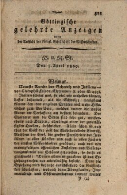 Göttingische gelehrte Anzeigen (Göttingische Zeitungen von gelehrten Sachen) Montag 3. April 1809