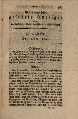 Göttingische gelehrte Anzeigen (Göttingische Zeitungen von gelehrten Sachen) Montag 10. April 1809