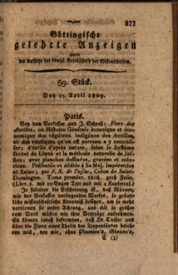 Göttingische gelehrte Anzeigen (Göttingische Zeitungen von gelehrten Sachen) Samstag 15. April 1809