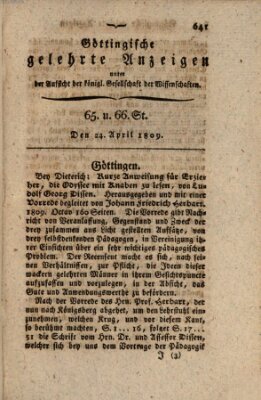 Göttingische gelehrte Anzeigen (Göttingische Zeitungen von gelehrten Sachen) Montag 24. April 1809