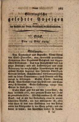 Göttingische gelehrte Anzeigen (Göttingische Zeitungen von gelehrten Sachen) Montag 15. Mai 1809