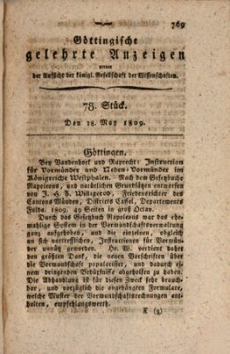 Göttingische gelehrte Anzeigen (Göttingische Zeitungen von gelehrten Sachen) Donnerstag 18. Mai 1809