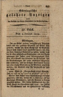 Göttingische gelehrte Anzeigen (Göttingische Zeitungen von gelehrten Sachen) Samstag 3. Juni 1809