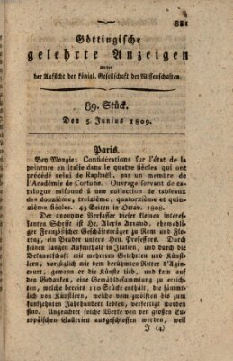 Göttingische gelehrte Anzeigen (Göttingische Zeitungen von gelehrten Sachen) Montag 5. Juni 1809