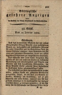 Göttingische gelehrte Anzeigen (Göttingische Zeitungen von gelehrten Sachen) Montag 12. Juni 1809