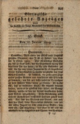 Göttingische gelehrte Anzeigen (Göttingische Zeitungen von gelehrten Sachen) Samstag 17. Juni 1809