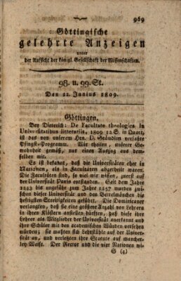 Göttingische gelehrte Anzeigen (Göttingische Zeitungen von gelehrten Sachen) Donnerstag 22. Juni 1809