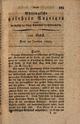 Göttingische gelehrte Anzeigen (Göttingische Zeitungen von gelehrten Sachen) Samstag 24. Juni 1809