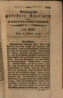 Göttingische gelehrte Anzeigen (Göttingische Zeitungen von gelehrten Sachen) Donnerstag 29. Juni 1809