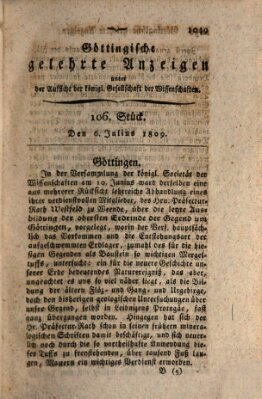 Göttingische gelehrte Anzeigen (Göttingische Zeitungen von gelehrten Sachen) Donnerstag 6. Juli 1809