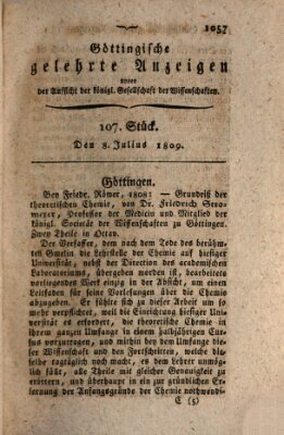 Göttingische gelehrte Anzeigen (Göttingische Zeitungen von gelehrten Sachen) Samstag 8. Juli 1809