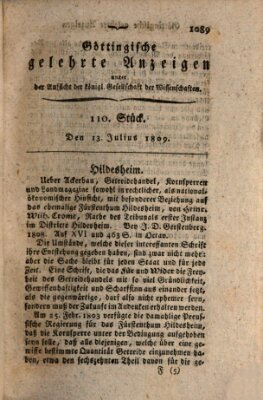 Göttingische gelehrte Anzeigen (Göttingische Zeitungen von gelehrten Sachen) Donnerstag 13. Juli 1809