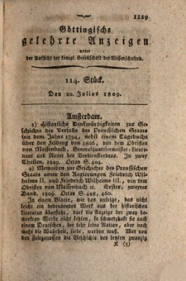 Göttingische gelehrte Anzeigen (Göttingische Zeitungen von gelehrten Sachen) Donnerstag 20. Juli 1809