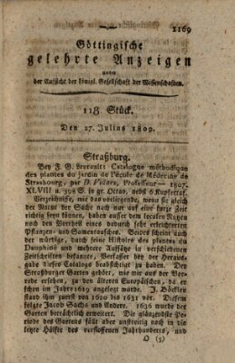 Göttingische gelehrte Anzeigen (Göttingische Zeitungen von gelehrten Sachen) Donnerstag 27. Juli 1809