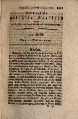 Göttingische gelehrte Anzeigen (Göttingische Zeitungen von gelehrten Sachen) Montag 31. Juli 1809