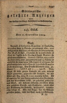 Göttingische gelehrte Anzeigen (Göttingische Zeitungen von gelehrten Sachen) Montag 11. September 1809