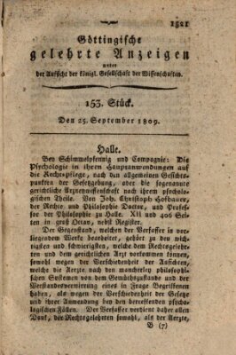 Göttingische gelehrte Anzeigen (Göttingische Zeitungen von gelehrten Sachen) Monday 25. September 1809