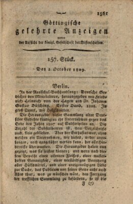 Göttingische gelehrte Anzeigen (Göttingische Zeitungen von gelehrten Sachen) Montag 2. Oktober 1809