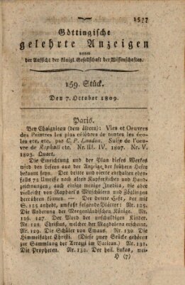 Göttingische gelehrte Anzeigen (Göttingische Zeitungen von gelehrten Sachen) Samstag 7. Oktober 1809