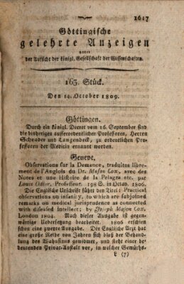 Göttingische gelehrte Anzeigen (Göttingische Zeitungen von gelehrten Sachen) Samstag 14. Oktober 1809