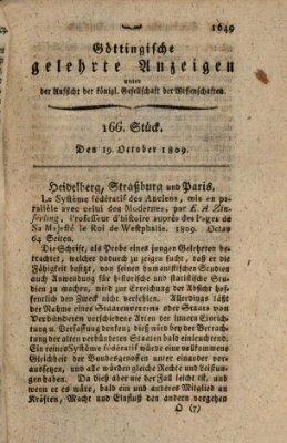 Göttingische gelehrte Anzeigen (Göttingische Zeitungen von gelehrten Sachen) Donnerstag 19. Oktober 1809