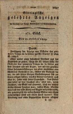 Göttingische gelehrte Anzeigen (Göttingische Zeitungen von gelehrten Sachen) Samstag 28. Oktober 1809