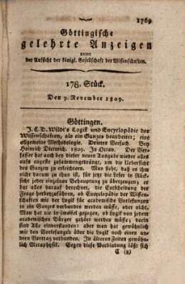 Göttingische gelehrte Anzeigen (Göttingische Zeitungen von gelehrten Sachen) Donnerstag 9. November 1809