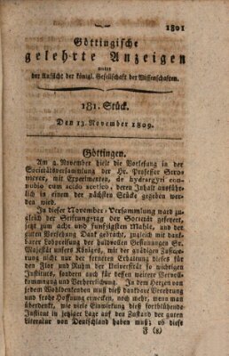 Göttingische gelehrte Anzeigen (Göttingische Zeitungen von gelehrten Sachen) Montag 13. November 1809