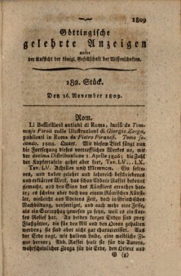 Göttingische gelehrte Anzeigen (Göttingische Zeitungen von gelehrten Sachen) Donnerstag 16. November 1809