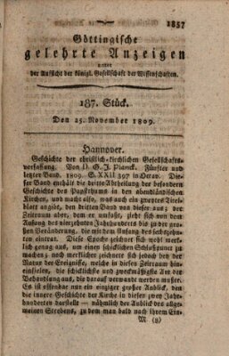 Göttingische gelehrte Anzeigen (Göttingische Zeitungen von gelehrten Sachen) Samstag 25. November 1809