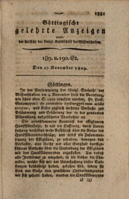 Göttingische gelehrte Anzeigen (Göttingische Zeitungen von gelehrten Sachen) Montag 27. November 1809