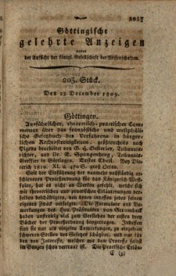 Göttingische gelehrte Anzeigen (Göttingische Zeitungen von gelehrten Sachen) Samstag 23. Dezember 1809