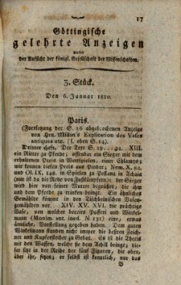 Göttingische gelehrte Anzeigen (Göttingische Zeitungen von gelehrten Sachen) Samstag 6. Januar 1810