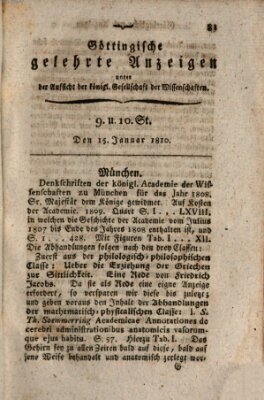 Göttingische gelehrte Anzeigen (Göttingische Zeitungen von gelehrten Sachen) Montag 15. Januar 1810