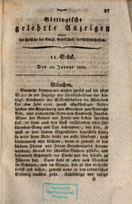 Göttingische gelehrte Anzeigen (Göttingische Zeitungen von gelehrten Sachen) Samstag 20. Januar 1810