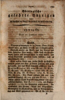 Göttingische gelehrte Anzeigen (Göttingische Zeitungen von gelehrten Sachen) Montag 22. Januar 1810