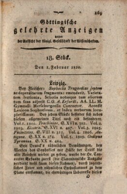 Göttingische gelehrte Anzeigen (Göttingische Zeitungen von gelehrten Sachen) Donnerstag 1. Februar 1810