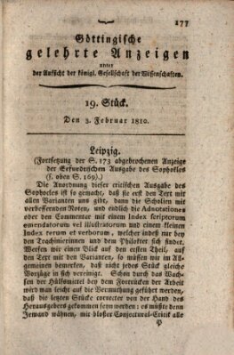 Göttingische gelehrte Anzeigen (Göttingische Zeitungen von gelehrten Sachen) Samstag 3. Februar 1810