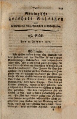 Göttingische gelehrte Anzeigen (Göttingische Zeitungen von gelehrten Sachen) Montag 12. Februar 1810