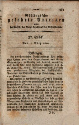 Göttingische gelehrte Anzeigen (Göttingische Zeitungen von gelehrten Sachen) Montag 5. März 1810