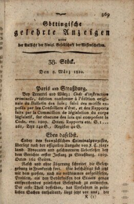 Göttingische gelehrte Anzeigen (Göttingische Zeitungen von gelehrten Sachen) Donnerstag 8. März 1810